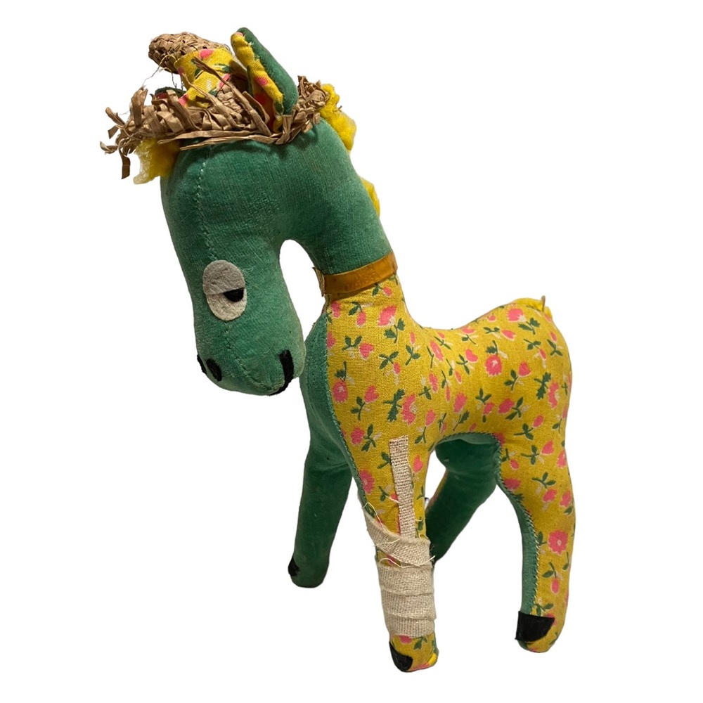 Vintage Rare Dakin Dream Pets Charlie Horse Green Yellow Flroal Bandage Leg